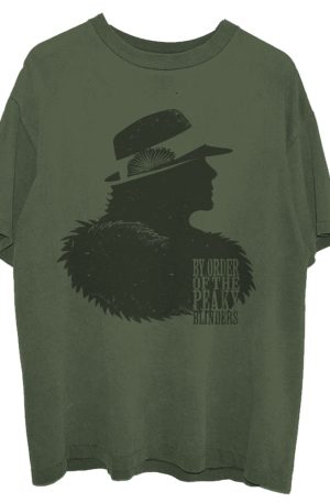 Peaky Blinders 'Polly Outline' Unisex T-Shirt i grön färg. Svart siluett av kvinnoansikte.