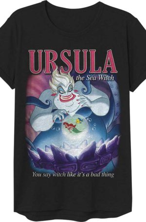 Svart t-shirt med tryck föreställande Ursula från Disneys Den lilla sjöjungfrun.