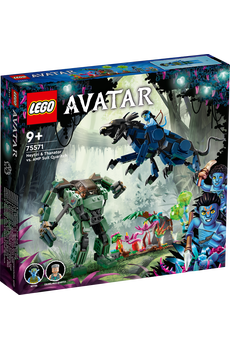 LEGO Avatar 75571 Neytiri och Thanator mot AMP Suit Quaritch. Byggset med två minifigurer och två större djur.